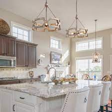 Farmhouse Wood Drum Chandelier 3 Lights Pendant Lighting For Kitchen Island Lighting Walmart Com In 2021 Kitchen Chandelier Dining Room Lighting Kitchen Pendant Lighting