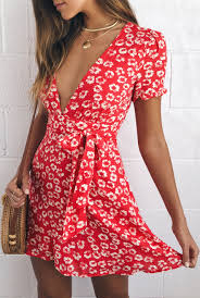 Garden Explorer Red Floral Print Mini Dress Fashion Printed Mini Dress Honeymoon Outfits