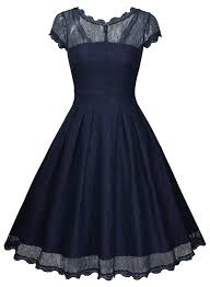Miusol Womens Retro Floral Lace Cap Sleeve Vintage Swing Bridesmaid Dress Xlarge Navy Blue See Lace Blue Dress Swing Bridesmaids Dresses Cocktail Dress Lace
