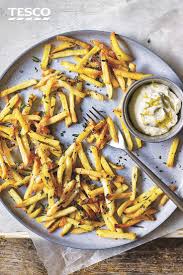 Rosemary Fries With Garlic Mayo French Fries Tesco Real Food Recipe Veggie Recipes Vegetarian Recipes Tesco Real Food