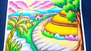 Menggambar dan mewarnai pemandangan alam sawah dan gunung sumber : Mewarnai Pemandangan Gunung Coloring And Drawing