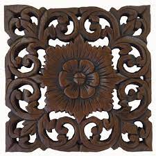 Lotus Flower Twisted Vine Rustic Square Carved Wood Wall Decor Brown Finish 17 5 Rustic Wood Wall Decor Carved Wall Art Wood Wall Decor