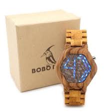 Bobo Bird E03 Led Digital Wooden Case Watch Night Vision Led Watch Cool Led Display Clock For Men With Unique Led Wooden Watches For Men Led Watch Bamboo Watch