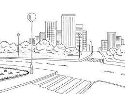 Black And White Road Drawing Street Road Graphic Black And White City Landscape Sketch Illustration In 2020 Landscape Sketch Black And White City Landscape Drawings