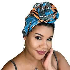 BLUE ORANGE Rose Satin-Lined Pre-tied Headwrap