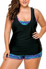 Women S Plus Size 3 Pieces Tankini Swimsuit With Shorts Black Multi Cs184sh79hg Plus Size Tankini Plus Size Swimsuits Swimsuit With Shorts