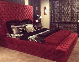 Diamond Tufted Oversized Bed With Storage Bench And Ottoman Etsy Tufted Bed Frame Luxurious Bedrooms Bedroom Decor