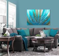Bedroom Picture Flower Art Work Brown Aqua Blue Turquoise Teal Print Large Abstract Floral Canvas Wall Art Above Bed Decor In 2020 Turquoise Living Room Decor Living Room