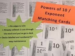 3 Sets Of Files With Exponent Powers Of 10 Matching Card Decks For Example The Card 102 Has The Matching Card 100 Powers Of 10 Exponents Matching Cards