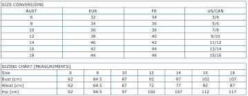 Swimwear Size Charts