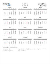 All calendar templates files are printable & blank & macro free. 2021 Calendar United Arab Emirates With Holidays