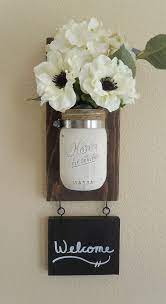 Mason Jar Wood Wall Hanging Hand Painted Distressed Home Decor Wall Decor Rustic Shabby Chic Vase Mason Jar Crafts Mason Jar Decorations Mason Jar Diy