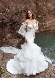 Mermaid Style Beaded Lace Corset Bodice With Illusion Neckline And Full Gathered Tulle Sleeves Layered Anniversary Dress Dream Wedding Dresses Gathered Dress