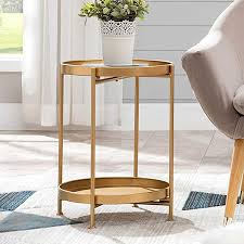 Amazon Com Small Round Table Metal Tray Side Table With Storage Gold Modern Nightstand In 2020 Living Room Side Table Side Table With Storage Round Living Room Table