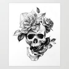 There are 3151 black and white skull fabric for sale on etsy, and they cost $6.41 on average. Black And White Skull And Roses Art Print By Sarachnid Society6