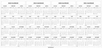 4 Four Year 2018 2019 2020 2021 Calendar Printable Template Calendar Printables Calendar Template Marketing Calendar Template