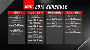 Get the ufc schedule 2021 for ufc fight tonight, next ufc well, look no further for keeping track of any and every ufc event, follow sportskeeda for continually updating ufc fight schedule of all the. Ufc Icymi The Rest Of The 2019 Ufc Event Schedule Was Facebook