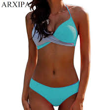 Arxipa 2019 Sexy Bikini Set Bandeau Twist Women Swimwear Molded Cup Swimsuit Fused Print Plus Size Push Up Two Piece Separate