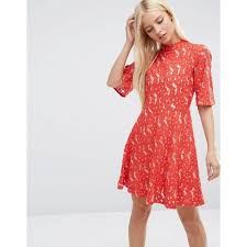 Asos Kimono Sleeve Mini Skater Dress In Red Lace 260 Ils Liked On Polyvore Featuring Dresse Lace Dress With Sleeves Long Sleeve Skater Dress Red Mini Dress