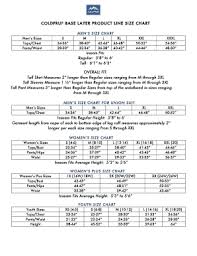 Fillable Online Coldpruf Base Layer Product Line Size Chart