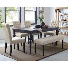 Leviton Urban Style Dark Wash Wood Dining Set Table 4 Chairs And Bench Tan Beige Dining Room Sets Solid Wood Dining Set Black Dining Room Furniture