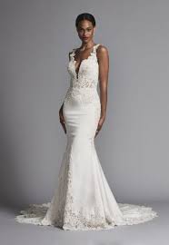 Plunging Neckline Lace And Silk Fit And Flare Wedding Dress By Pnina Tornai Fit And Flare Wedding Dress Wedding Dresses Pnina Tornai Wedding Dress
