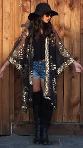 Black And Gold Cardigan Festival Black Gold Metallic Sequin Peacocks Boho Tunic Sheer Etsy Boho Outfits Fashion Boho Fashion