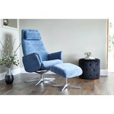 Take relaxation seriously with slumberland recliners, including rocker and swivel reclining chairs. Gfa Albury Blue Fabric Swivel Recliner Chair And Footstool 510628 First Furniture First Furniture