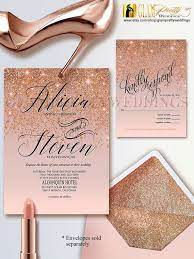 4 Piece Rose Gold Glitter Wedding Invitation Rsvp Card Save Etsy Rose Gold Glitter Wedding Gold Glitter Wedding Wedding Invitations Glitter Gold