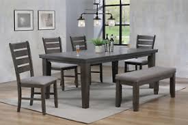 This dining room features wooden dining table paired with modern chairs along with white bookshelves. Gray Rectangular Dining Furniture Sets For Sale Ebay