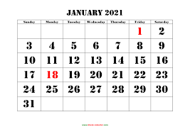 The year 2021 is a common year, with 365 days in total. Free Download Printable Calendar 2021 Large Font Design Holidays On Red