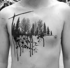 Black And White Woods Tattoo Woods Tattoo Chest Tattoo Men Tattoos Tattoos For Guys