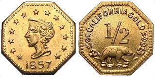 1857 Ca Gold 1 2 Dollar Gold Coins Coin Art Coin Collecting