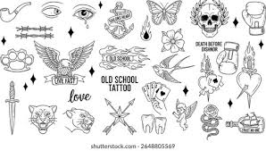 Classic Old School Tattoos Black White Stock Vector (Royalty Free)  2648805569 | Shutterstock