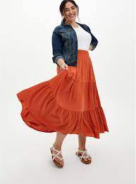 Plus Size Burnt Orange Cross Hatch Tiered Maxi Skirt Torrid