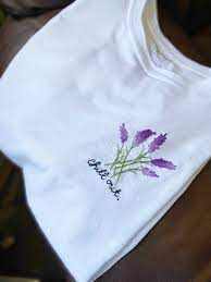 Chill Out Lavender Embroidery White Short Sleeve Unisex T Shirt In 2021 Clothes Embroidery Diy Diy Embroidery Shirt Sewing Embroidery Designs