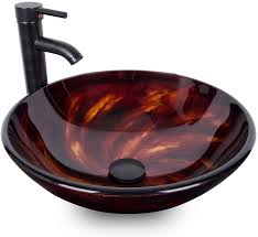 Check spelling or type a new query. Buy Artistic Vessel Sink Bathroom Tempered Glass Vanity Round Bowl With Oil Rubber Bronze Faucet And Pop Up Drain Combo Flame Red Online In Vietnam B06y5h53xz
