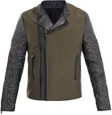 Balenciaga Green Tweed And Leather Biker Jacket Menswear Jackets Fashion
