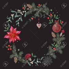 Free machine embroidery design of the month bee machine embroidery design size: Embroidery Christmas Pattern With Flowers Pine And Ball Vector Embroidered New Year Floral Wreath For Design Stock Photo Picture And Royalty Free Image Image 89935563