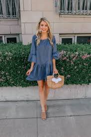 How To Style The Chambray Dress By Summer Dresses With Sleeves Chambray Dress Chambray Dress Outfit