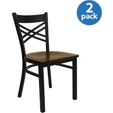 Flash Furniture X Back Chairs Set Of 2 Black Metal Mahogany Wood Seat Walmart Com Metal Restaurant Restaurant Chairs Metal Chairs