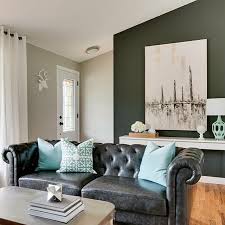 Black Leather Chesterfield Sofa With Turquoise Pillows Contemporary Kitchen Living Room Turquoise Living Room Leather Turquoise Living Room Colors