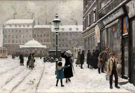 People In The Town Square In Winter 1918 By Paul Gustave Fischer Https Www Facebook Com Darkfantasticarts Street Scenes European Paintings Snow Art