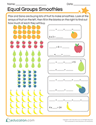 Equal Groups Smoothies Worksheet Education Com Math Multiplication Activities Multiplication Math Multiplication