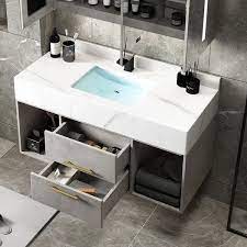 See more ideas about floating vanity, small bathroom, bathroom decor. Modern 39 4 Gray Floating Bathroom Vanity Stone Top Wall Mounted Bathroom Cabinet
