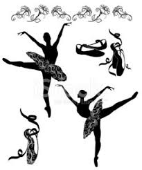 Canvas background and ballerina silhouettes are painted with acrylic paint. Silhouette Ballerinas In Arabesque Position Black And White Vector Images