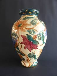 Monumental Vase Peint Main Jemappes Belgique Decor Floral Ceramique Num En Creux Vases Peints Ceramique Vase