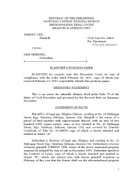 Should divorce be legalized in the philippines? Legal Writing Position Paper For Plaintiff Lease Lawsuit