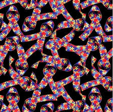 Wired edges with red stitching. Cotton Fabric Childrens Fabric Puzzle Ribbons Autism Awareness Twisting Ribbon Black 4my3boyz Fabric