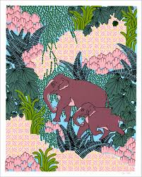 Jungle Elephants By Claudia Borfiga Available At Of Cabbages Kings Jungle Pattern Jungle Illustration Jungle Art